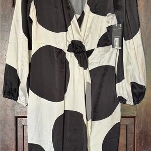 Ladies Silky Black & White Polka Dot Dress